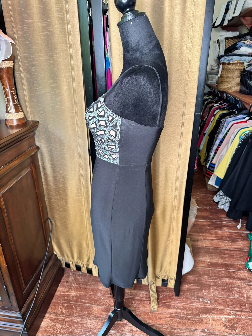 Blondie Nites Black Rhinestone Bodycon Cocktail Dress Juniors Size 3 - Picture 3 of 8